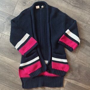 Girls Navy and Pink Striped Sweater